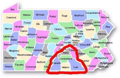 South Central Pennsylvania map serviced by FTL Handyman & Remodeling Services