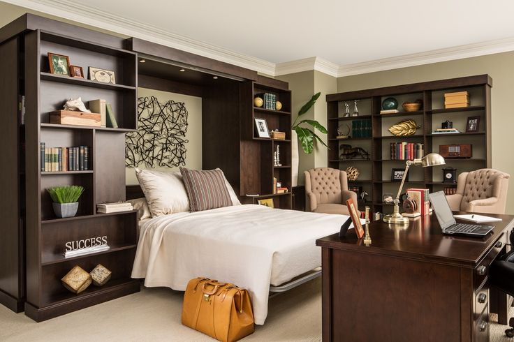 basement home office with a murphy bed